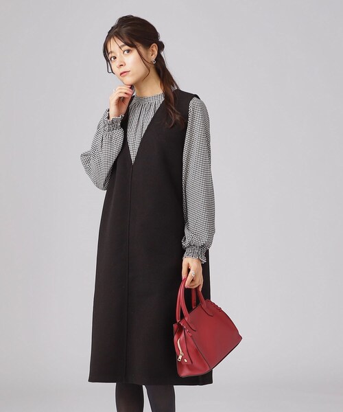 SHOO・LA・RUE(シューラルー)の「◆低身長さんにも ウール調Vネックジャンスカ(ワンピース・レディース・ブラック系7/ブラック/チャコール・02/03/04)」の5枚目の写真