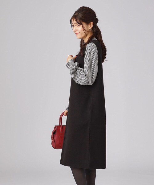 SHOO・LA・RUE(シューラルー)の「◆低身長さんにも ウール調Vネックジャンスカ(ワンピース・レディース・ブラック系7/ブラック/チャコール・02/03/04)」の6枚目の写真