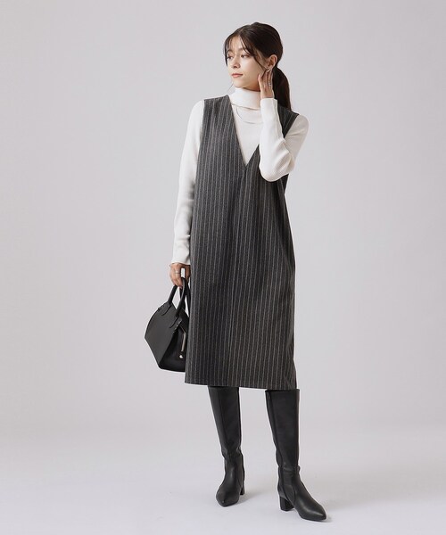 SHOO・LA・RUE(シューラルー)の「◆低身長さんにも ウール調Vネックジャンスカ(ワンピース・レディース・ブラック系7/ブラック/チャコール・02/03/04)」の7枚目の写真