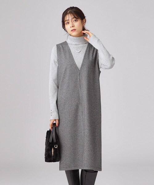 SHOO・LA・RUE(シューラルー)の「◆低身長さんにも ウール調Vネックジャンスカ(ワンピース・レディース・ブラック系7/ブラック/チャコール・02/03/04)」の11枚目の写真