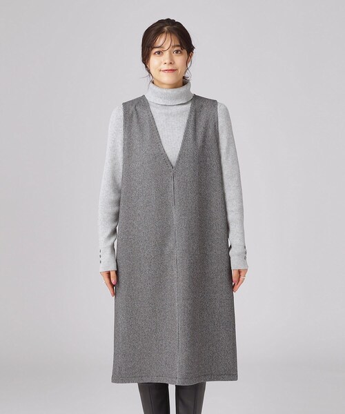 SHOO・LA・RUE(シューラルー)の「◆低身長さんにも ウール調Vネックジャンスカ(ワンピース・レディース・ブラック系7/ブラック/チャコール・02/03/04)」の21枚目の写真