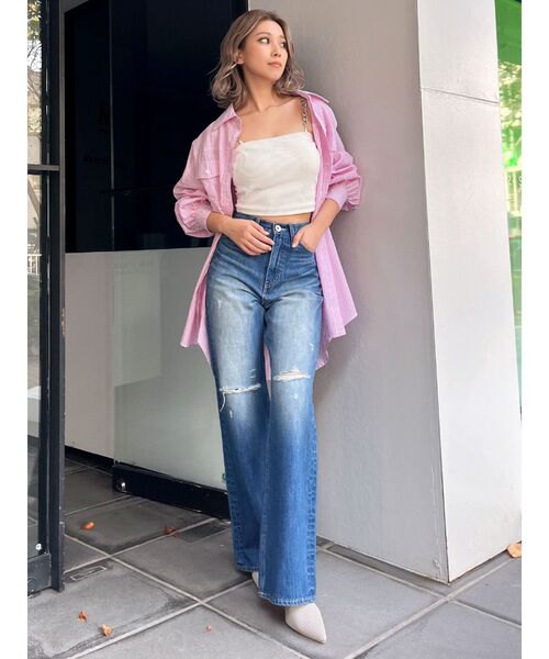 GYDA（ジェイダ）の「シンプルストライプシャツ（シャツ/ブラウス・レディース・ピンク/ネイビー/ミント・FREE）」の8枚目の写真