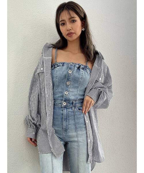 GYDA（ジェイダ）の「シンプルストライプシャツ（シャツ/ブラウス・レディース・ピンク/ネイビー/ミント・FREE）」の12枚目の写真