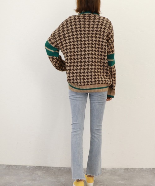 Miniministore(ミニミニストア)の「千鳥柄ニットトップス 秋冬長袖韓国ニット(ニット/セーター・レディース・ブラック/ブラウン/ベージュ・フリー)」の18枚目の写真