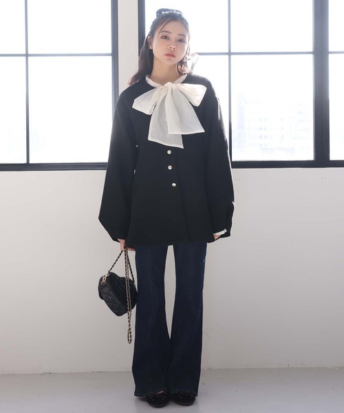 one after another NICE CLAUP（ワンアフターアナザーナイスクラップ）の「襟取り外し可能/2wayペプラムコート（ノーカラーコート・レディース・チャコールグレー/ブラック/ラベンダー・FREE）」の9枚目の写真