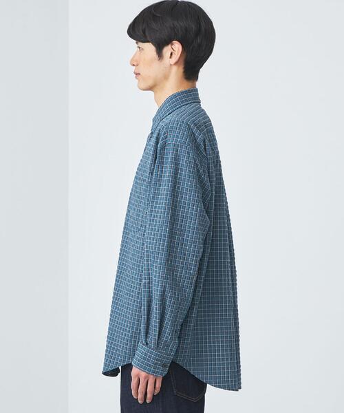 green label relaxing（グリーンレーベルリラクシング）の「FINE BASIC クリンプ チェック ビッグ ボタンダウン ネイビー シャツ（シャツ/ブラウス・メンズ・ネイビー・S/M/L/XL/XXL）」の4枚目の写真
