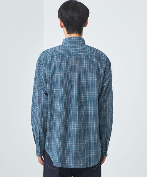 green label relaxing（グリーンレーベルリラクシング）の「FINE BASIC クリンプ チェック ビッグ ボタンダウン ネイビー シャツ（シャツ/ブラウス・メンズ・ネイビー・S/M/L/XL/XXL）」の5枚目の写真