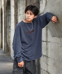 ZIP FIVE | 90’s ロゴラグランルーズシルエットロンT/ロングスリーブTシャツ【ピグメント加工】(Tシャツ/カットソー)