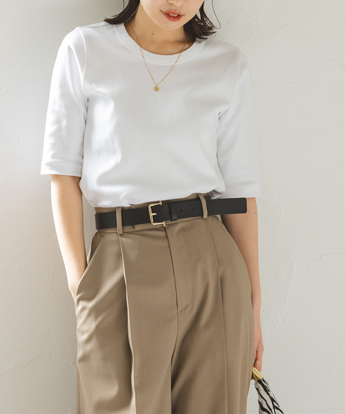 Noble（ノーブル）の「《追加》スビンコットン5分袖Tシャツ（Tシャツ/カットソー・レディース・ブラック/ピンク系その他/ホワイト/ブラウン・FREE）」の2枚目の写真