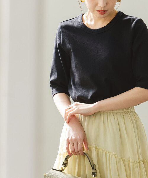 Noble（ノーブル）の「《追加》スビンコットン5分袖Tシャツ（Tシャツ/カットソー・レディース・ブラック/ピンク系その他/ホワイト/ブラウン・FREE）」の3枚目の写真