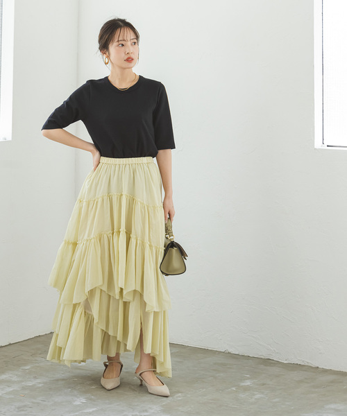 Noble（ノーブル）の「《追加》スビンコットン5分袖Tシャツ（Tシャツ/カットソー・レディース・ブラック/ピンク系その他/ホワイト/ブラウン・FREE）」の6枚目の写真