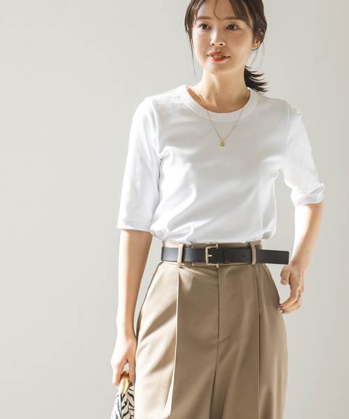 Noble（ノーブル）の「《追加》スビンコットン5分袖Tシャツ（Tシャツ/カットソー・レディース・ブラック/ピンク系その他/ホワイト/ブラウン・FREE）」の9枚目の写真