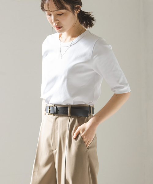 Noble（ノーブル）の「《追加》スビンコットン5分袖Tシャツ（Tシャツ/カットソー・レディース・ブラック/ピンク系その他/ホワイト/ブラウン・FREE）」の10枚目の写真