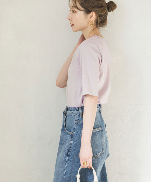 Noble（ノーブル）の「《追加》スビンコットン5分袖Tシャツ（Tシャツ/カットソー・レディース・ブラック/ピンク系その他/ホワイト/ブラウン・FREE）」の22枚目の写真