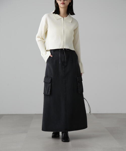 FREE'S MART（フリーズマート）の「[低身長サイズ/Sシリーズ]カーゴデニムナロースカート（デニムスカート・レディース・ライトインディゴブルー/ブラック系その他・SMALL/X-SMALL/MEDIUM）」の5枚目の写真