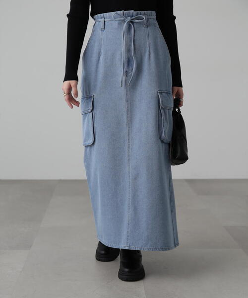 FREE'S MART（フリーズマート）の「[低身長サイズ/Sシリーズ]カーゴデニムナロースカート（デニムスカート・レディース・ライトインディゴブルー/ブラック系その他・SMALL/X-SMALL/MEDIUM）」の10枚目の写真