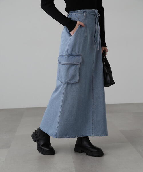 FREE'S MART（フリーズマート）の「[低身長サイズ/Sシリーズ]カーゴデニムナロースカート（デニムスカート・レディース・ライトインディゴブルー/ブラック系その他・SMALL/X-SMALL/MEDIUM）」の12枚目の写真