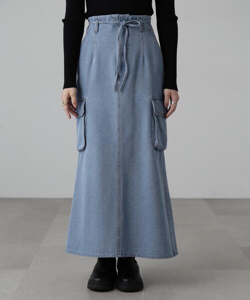 FREE'S MART（フリーズマート）の「[低身長サイズ/Sシリーズ]カーゴデニムナロースカート（デニムスカート・レディース・ライトインディゴブルー/ブラック系その他・SMALL/X-SMALL/MEDIUM）」の18枚目の写真