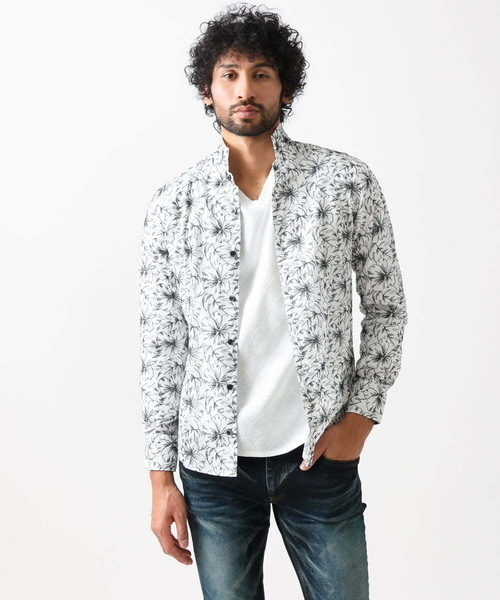 MICHEL KLEIN HOMME (ミッシェルクランオム)の「《日本製》ボタニカル柄刺繍シャツ(シャツ/ブラウス・メンズ・ホワイト/ブラック/カーキ/ブルー・MEDIUM/LARGE/X-LARGE)」の2枚目の写真