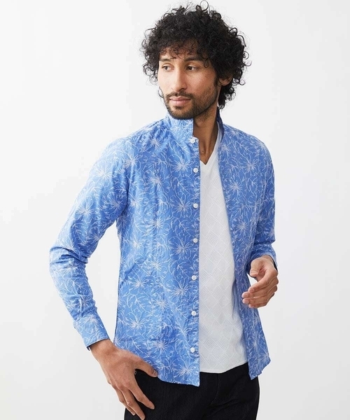 MICHEL KLEIN HOMME (ミッシェルクランオム)の「《日本製》ボタニカル柄刺繍シャツ(シャツ/ブラウス・メンズ・ホワイト/ブラック/カーキ/ブルー・MEDIUM/LARGE/X-LARGE)」の4枚目の写真