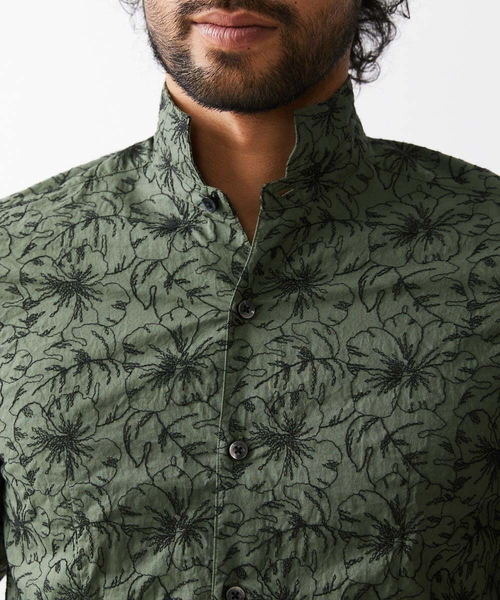 MICHEL KLEIN HOMME (ミッシェルクランオム)の「《日本製》ボタニカル柄刺繍シャツ(シャツ/ブラウス・メンズ・ホワイト/ブラック/カーキ/ブルー・MEDIUM/LARGE/X-LARGE)」の10枚目の写真