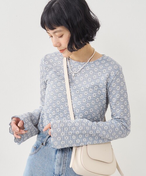 FREAK'S STORE（フリークスストア）の「フラワーストレッチ ロンT（Tシャツ/カットソー・レディース・チャコール/ブラック/サックスブルー/オフホワイト/ナチュラル・ﾌﾘ-）」の6枚目の写真