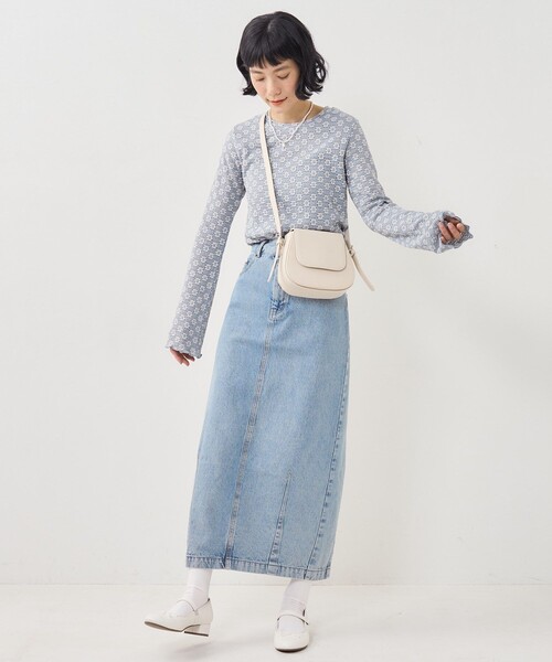 FREAK'S STORE（フリークスストア）の「フラワーストレッチ ロンT（Tシャツ/カットソー・レディース・チャコール/ブラック/サックスブルー/オフホワイト/ナチュラル・ﾌﾘ-）」の8枚目の写真