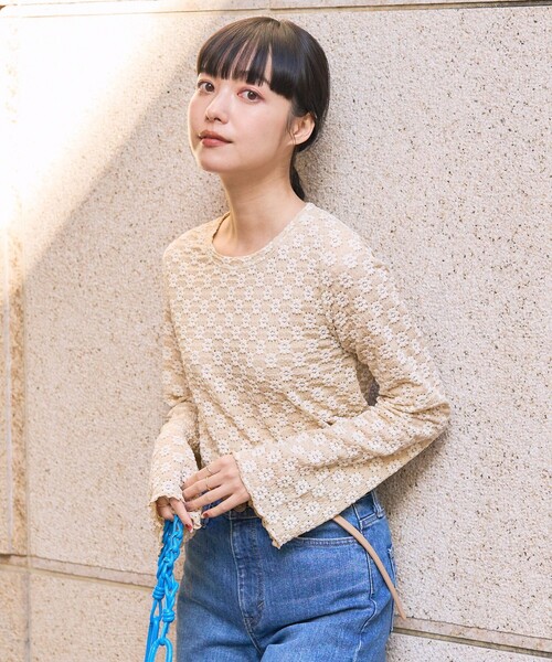 FREAK'S STORE（フリークスストア）の「フラワーストレッチ ロンT（Tシャツ/カットソー・レディース・チャコール/ブラック/サックスブルー/オフホワイト/ナチュラル・ﾌﾘ-）」の12枚目の写真