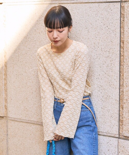 FREAK'S STORE（フリークスストア）の「フラワーストレッチ ロンT（Tシャツ/カットソー・レディース・チャコール/ブラック/サックスブルー/オフホワイト/ナチュラル・ﾌﾘ-）」の13枚目の写真