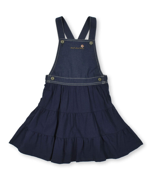 Noeil aime BeBe(ノイユエイムベベ)の「カラーデニム天竺ティアードジャンパースカート(80~130cm)(ワンピース・キッズ・グリーン/ネイビー・120cm/130cm/100cm/110cm/90cm)」の8枚目の写真