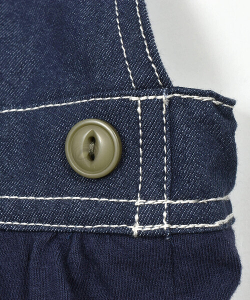 Noeil aime BeBe(ノイユエイムベベ)の「カラーデニム天竺ティアードジャンパースカート(80~130cm)(ワンピース・キッズ・グリーン/ネイビー・120cm/130cm/100cm/110cm/90cm)」の12枚目の写真