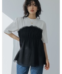 Re:EDIT | [2024SS PRE ORDER]ギャザーチュールドッキングTシャツ(Tシャツ/カットソー)