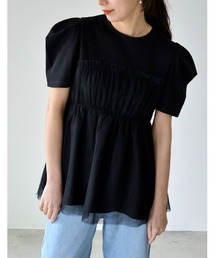 [2024SS COLLECTION]ギャザーチュールドッキングTシャツ