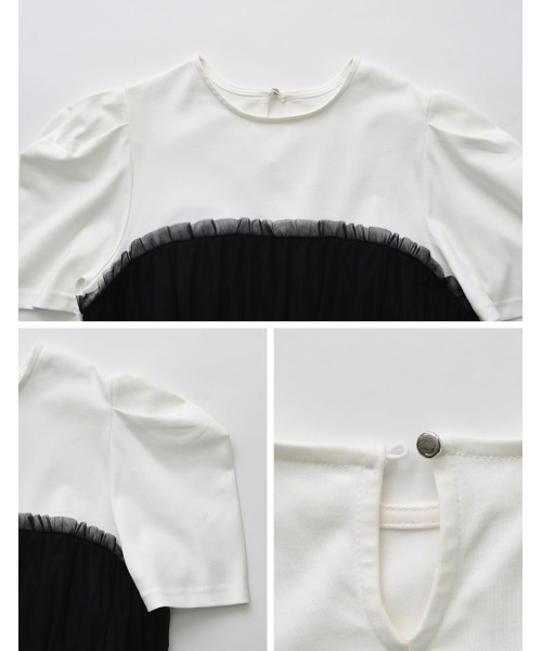 Re:EDIT（リエディ）の「[2024SS COLLECTION]ギャザーチュールドッキングTシャツ（Tシャツ/カットソー・レディース・ブラック×ブラック/ホワイト×グレー/ホワイト×ブラック・MEDIUM/LARGE）」の17枚目の写真