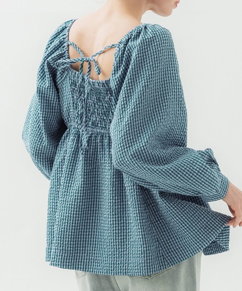 BELPER ベルパー ギンガムチェック ブラウスバッグオープン グリーン To b. by agnes b.（トゥービーバイアニエスベー）の「WT85 CHEMISE