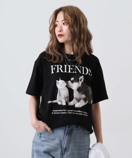 spiritoso(スピリトーゾ)の「spiritoso FRIENDS シートプリントTシャツ 半袖(Tシャツ/カットソー・メンズ・ホワイト/ホワイト系その他/オートミール/ブラック・L/M)」の1枚目の写真