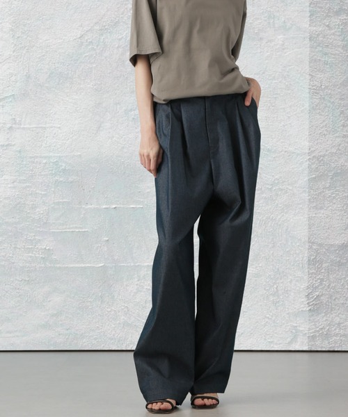 Apo(s)ture(アポスチャー)の「ARIA-014/デニムストレッチ3タックワイドパンツ(デニムパンツ・レディース・ベージュ/ネイビー/ブラック/ブルー・L/XL/XS/S/M)」の3枚目の写真