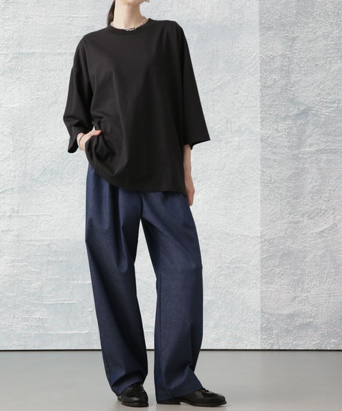 Apo(s)ture(アポスチャー)の「ARIA-014/デニムストレッチ3タックワイドパンツ(デニムパンツ・レディース・ベージュ/ネイビー/ブラック/ブルー・L/XL/XS/S/M)」の4枚目の写真