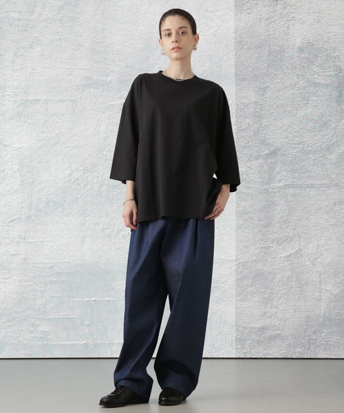 Apo(s)ture(アポスチャー)の「ARIA-014/デニムストレッチ3タックワイドパンツ(デニムパンツ・レディース・ベージュ/ネイビー/ブラック/ブルー・L/XL/XS/S/M)」の22枚目の写真