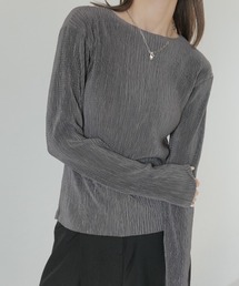 ふくれジャガードボートネックトップス／wrinkle boat neck top しわ加工 くしゅくしゅ カットソー 長袖 ワッシャー シンプル カジュアル ボートネック  クルーネック