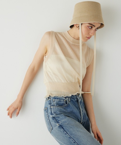 THE PAUSE(ザ ポーズ)の「【THE PAUSE】シャイニーシアーノースリーブプルオーバー(ニット/セーター・レディース・ライトベージュ/ブラック/ブルー・FREE)」の7枚目の写真