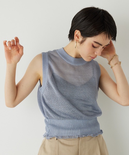 THE PAUSE(ザ ポーズ)の「【THE PAUSE】シャイニーシアーノースリーブプルオーバー(ニット/セーター・レディース・ライトベージュ/ブラック/ブルー・FREE)」の18枚目の写真