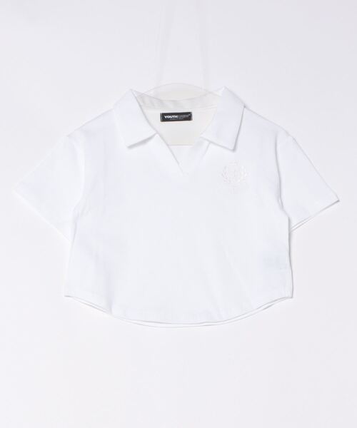 YOUTHKREW(ユースクルー)の「YOUTHKREW/オープンPOLO T 2122431(Tシャツ/カットソー・レディース・ブラック/ホワイト・FREE)」の4枚目の写真