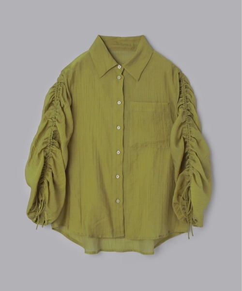 mic by Olu.（ミックバイオルドット）の「袖シャーリングシアーシャツ（シャツ/ブラウス・レディース・カーキ/ホワイト・FREE）」の8枚目の写真