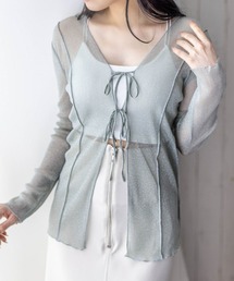 ラメシアーリボン付き長袖カーディガン［レイヤード 羽織り カジュアル］≪再入荷≫