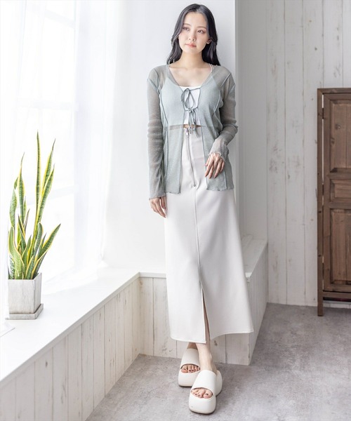 clear（クリア）の「ラメシアーリボン付き長袖カーディガン［レイヤード 羽織り カジュアル］≪再入荷≫（カーディガン/ボレロ・レディース・サックスブルー/ライトベージュ/ピンク/ミント・F）」の21枚目の写真