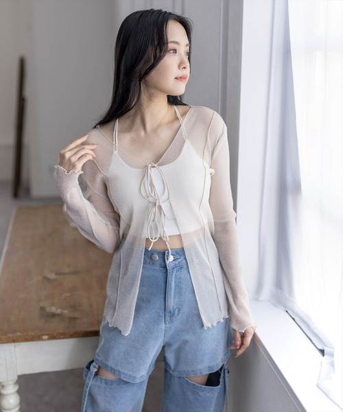 clear（クリア）の「ラメシアーリボン付き長袖カーディガン［レイヤード 羽織り カジュアル］≪再入荷≫（カーディガン/ボレロ・レディース・サックスブルー/ライトベージュ/ピンク/ミント・F）」の22枚目の写真