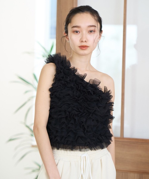 Stylevoice for xxx(スタイルヴォイスフォー)の「ワンショルチュールトップス(タンクトップ・レディース・ブラック/ライトグレー/ピンク・FREE)」の4枚目の写真