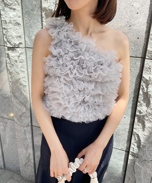 Stylevoice for xxx(スタイルヴォイスフォー)の「ワンショルチュールトップス(タンクトップ・レディース・ブラック/ライトグレー/ピンク・FREE)」の10枚目の写真