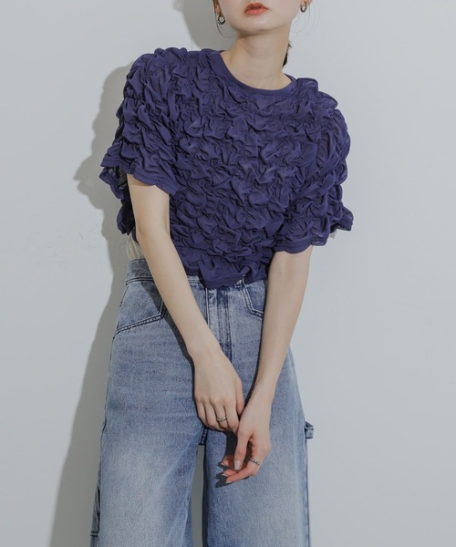 SENSE OF PLACE by URBAN RESEARCH(センスオブプレイスバイアーバンリサーチ)の「ポップコーンシャーリングカットトップ(Tシャツ/カットソー・レディース・ブラック/ネイビー/アイボリー・ONE)」の3枚目の写真